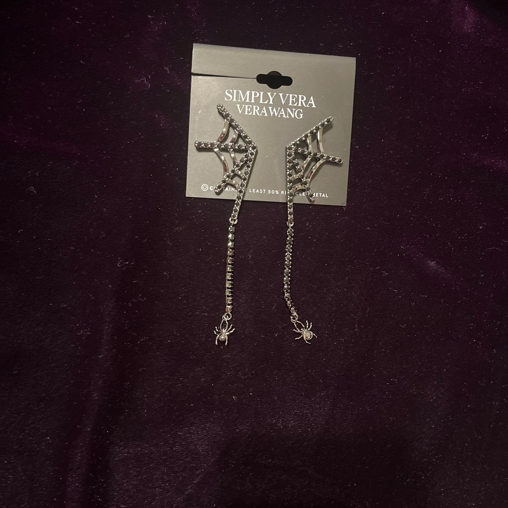 Simply Vera Vera Wang Silver and Black Dangle Spider Web Earrings